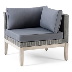 Benjara Loft Modular Corner Sofa Chair- Light Gray Acacia Wood- Rattan 29 Inch