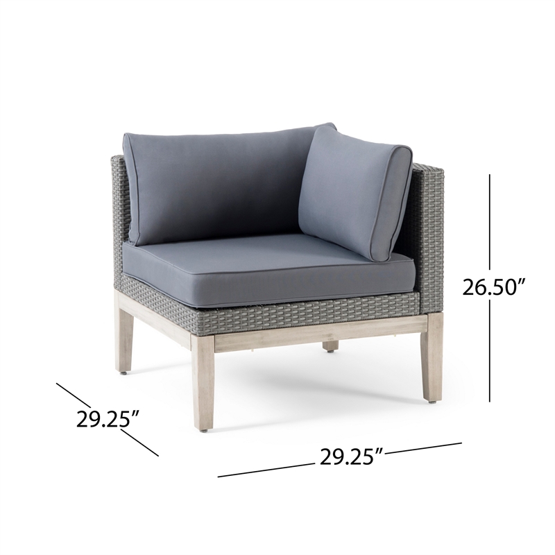 Benjara Loft Modular Corner Sofa Chair- Light Gray Acacia Wood- Rattan 29 Inch