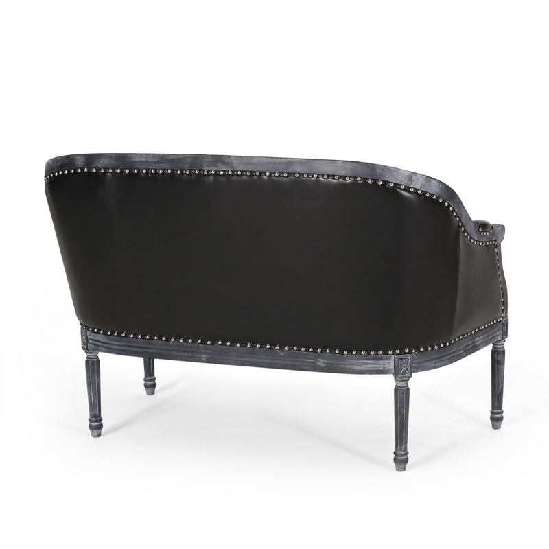 Benjara Sofa- 50 Inch- Button Tufted Design- Birch Wood- Black Faux Leather