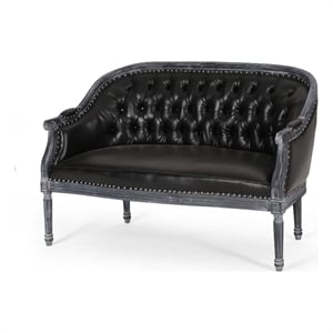 Benjara Sofa- 50 Inch- Button Tufted Design- Birch Wood- Black Faux Leather