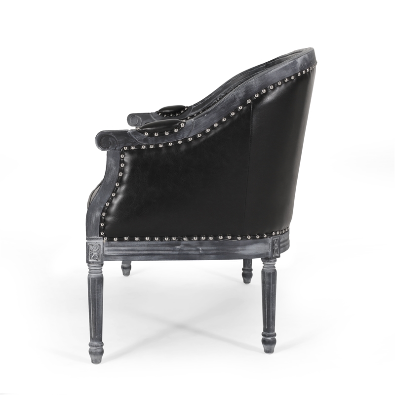 Benjara Sofa- 50 Inch- Button Tufted Design- Birch Wood- Black Faux Leather