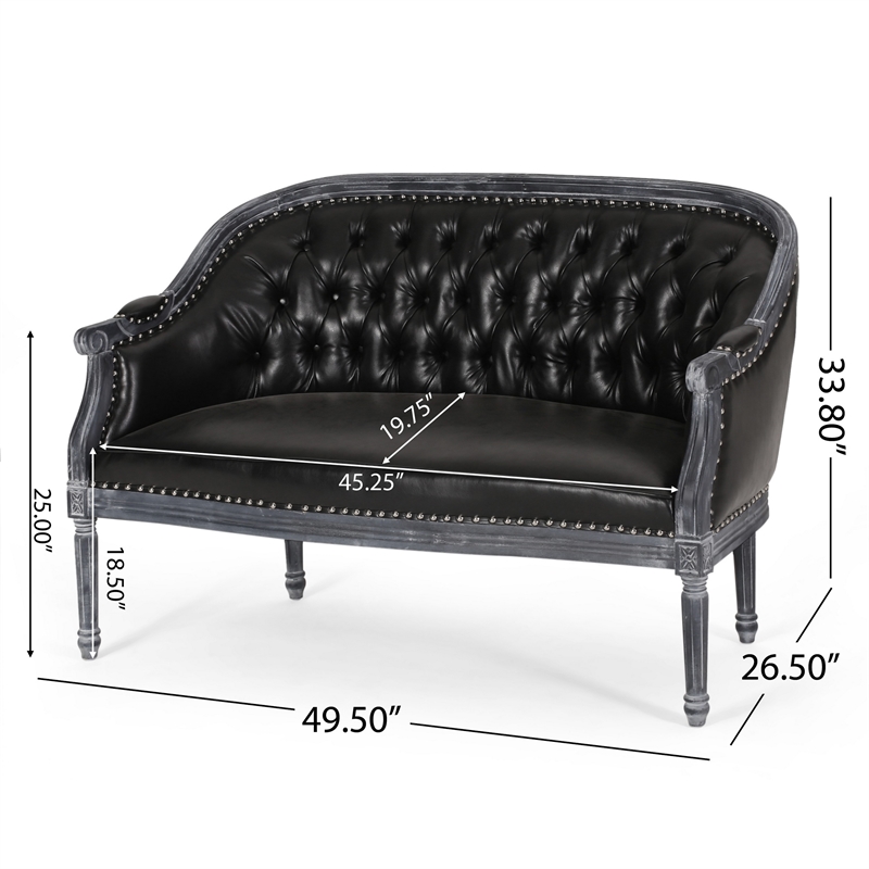 Benjara Sofa- 50 Inch- Button Tufted Design- Birch Wood- Black Faux Leather