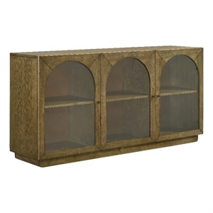 Benjara Givy Sideboard Buffet- 3 Arched Glass Doors 71&quot Natural Brown Wood