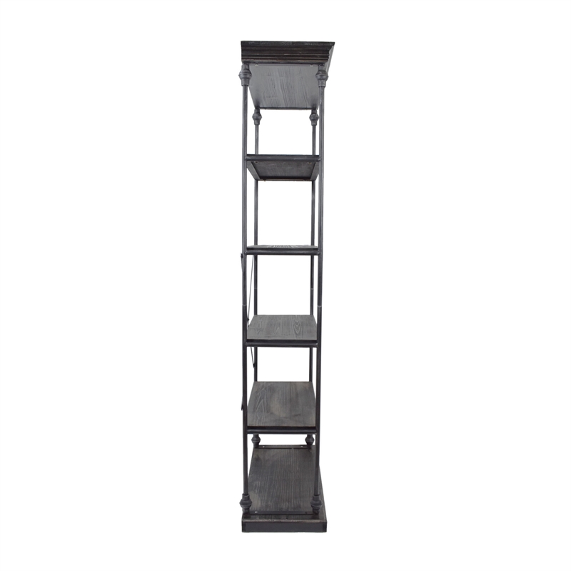 Benjara Sweet Bookcase- 85 Inch- 5 Shelves- Gray Metal Pipe Design- Fir Wood