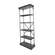 Benjara Sweet Bookcase- 85 Inch- 5 Shelves- Gray Metal Pipe Design- Fir Wood