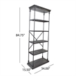 Benjara Sweet Bookcase- 85 Inch- 5 Shelves- Gray Metal Pipe Design- Fir Wood