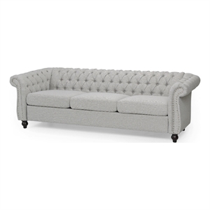 Benjara Sofa- 85&quot Chesterfield Light Gray Button Tufted Fabric Design