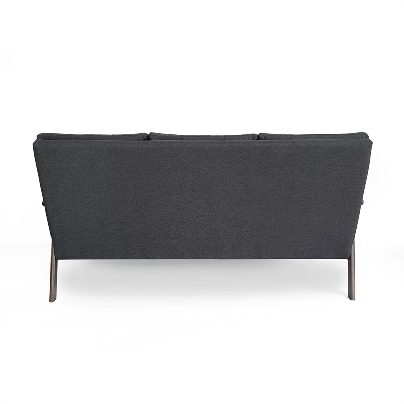 Benjara Sofa- 66 Inch- Button Tufted Design Dark Gray Fabric- Birch Wood