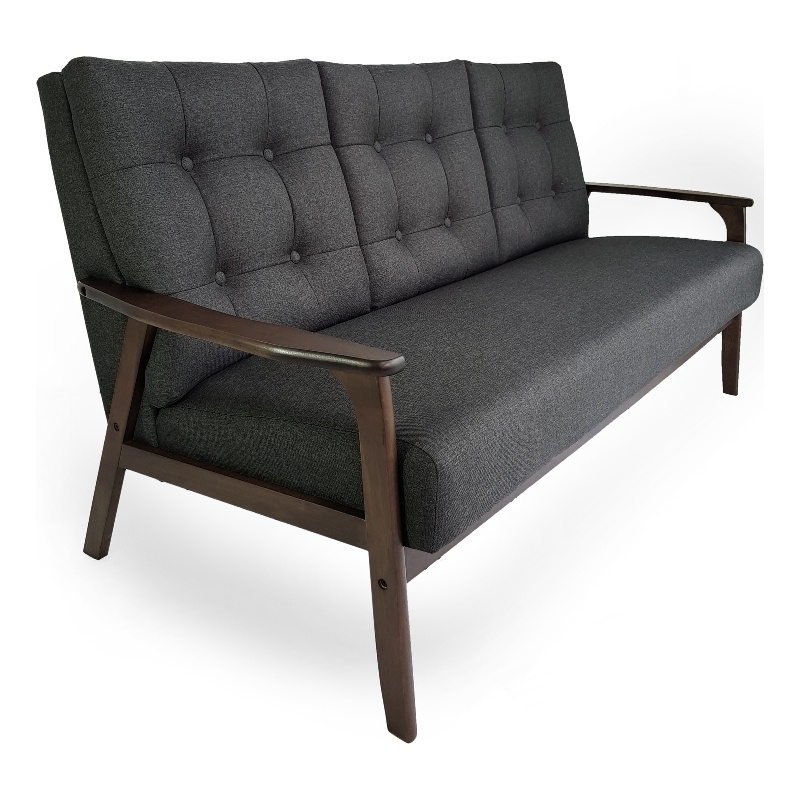 Benjara Sofa- 66 Inch- Button Tufted Design Dark Gray Fabric- Birch Wood