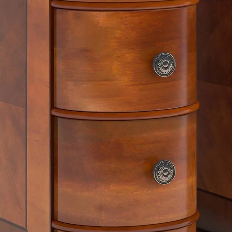 Benjara Arc Side End Table- Walnut Brown- 2 Drawers- 24