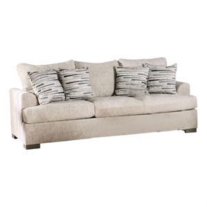 Benjara Lewis Sofa with 4 Accent PIllows- 92&quot - Cream Polyester