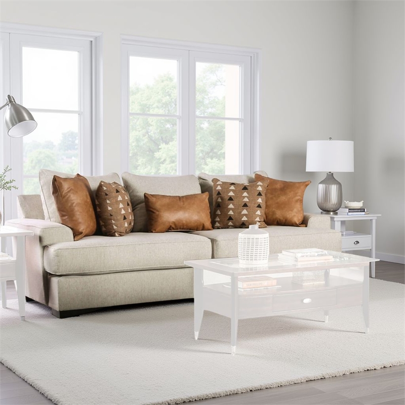 Benjara Adow Sofa-- 4 Accent PIllows 1 Lumbar- 101 Inch- Sand Caramel
