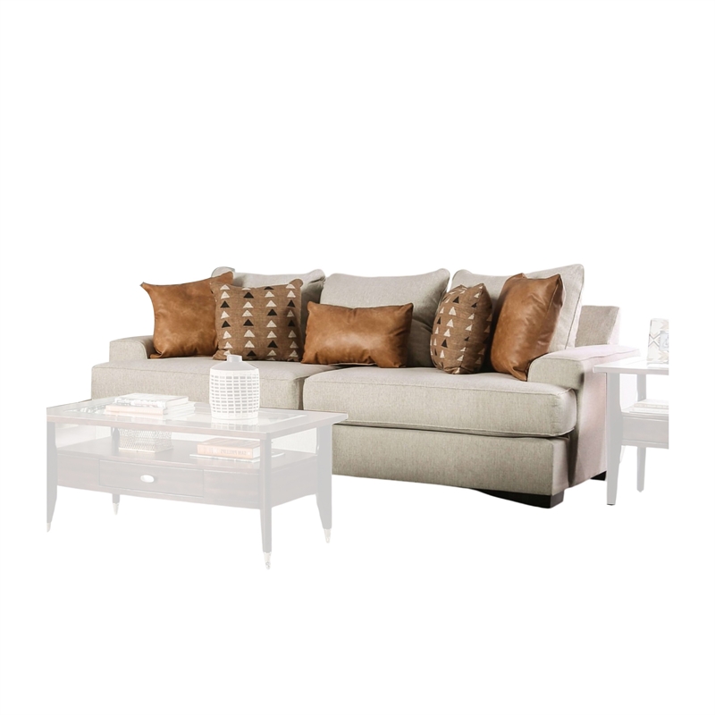 Benjara Adow Sofa-- 4 Accent PIllows 1 Lumbar- 101 Inch- Sand Caramel