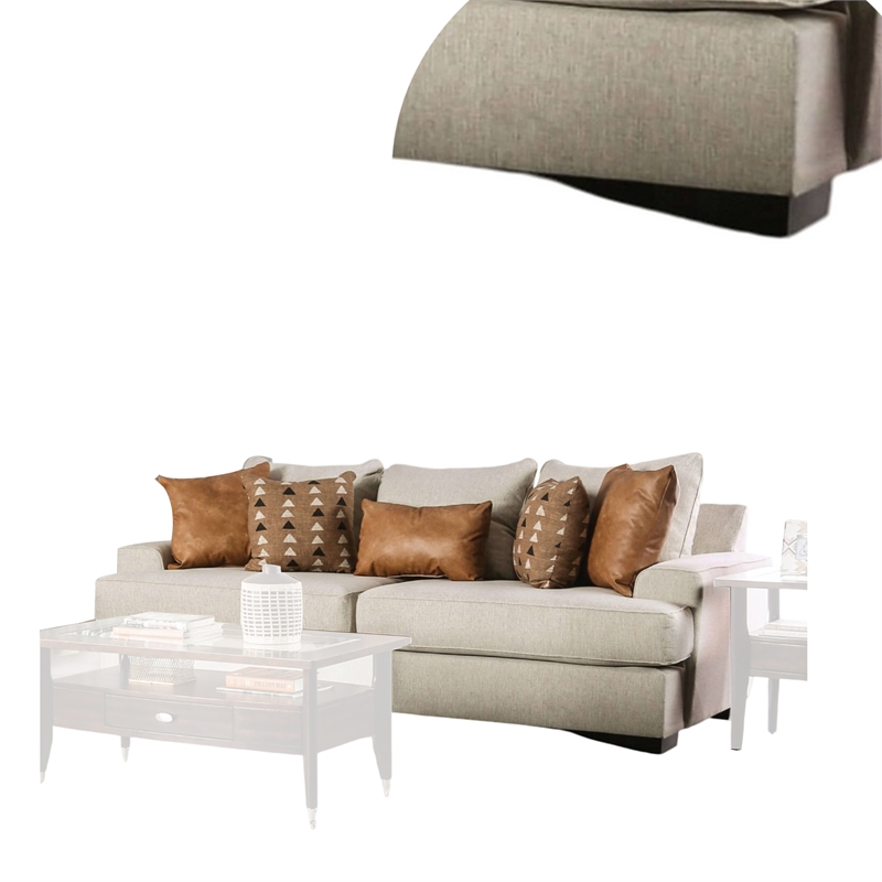 Benjara Adow Sofa-- 4 Accent PIllows 1 Lumbar- 101 Inch- Sand Caramel