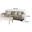 Benjara Edison Sofa- Gray Fabric- 4 Accent Throw Pillows- Track Arms- 101 Inch