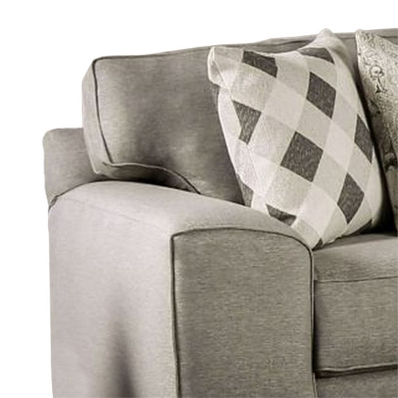 Benjara Edison Sofa- Gray Fabric- 4 Accent Throw Pillows- Track Arms- 101 Inch