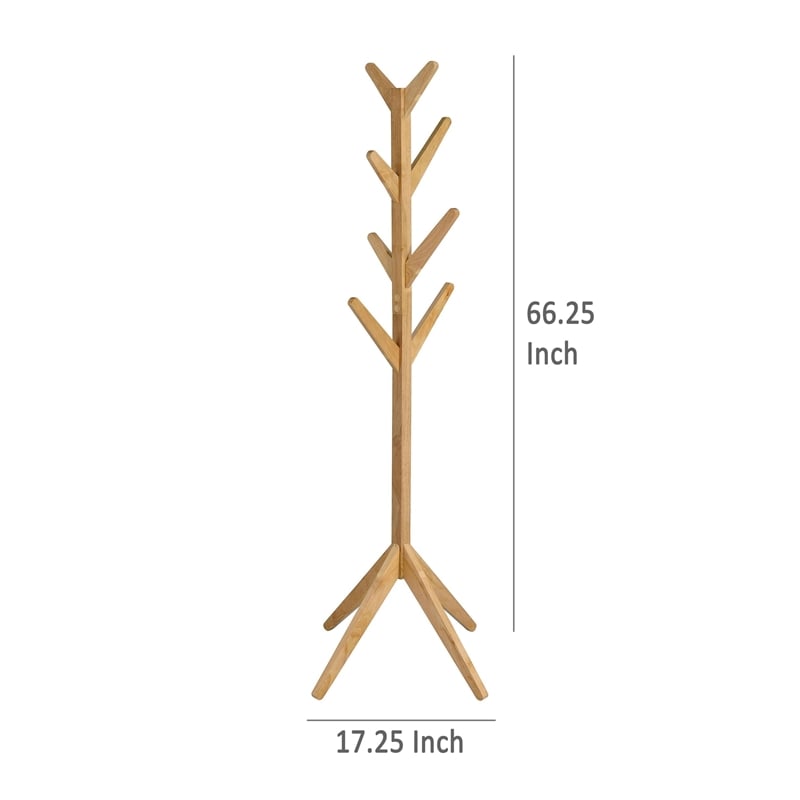 Benjara Margo Coat Rack- 8 Hooks- Tree Inspired Design- Oak Brown Solid wood