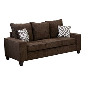 Benjara Marlow Sofa- Chocolate Brown Chenille- 2 Accent Throw Pillows- 83 Inch
