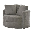 Benjara Rane Swivel Accent Chair- Gray Chenille- Barrel Shape- Solid Wood
