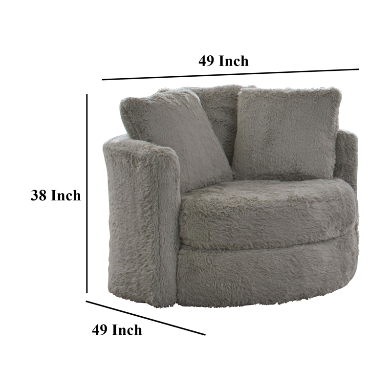 Benjara Rane Swivel Accent Chair- Gray Chenille- Barrel Shape- Solid Wood