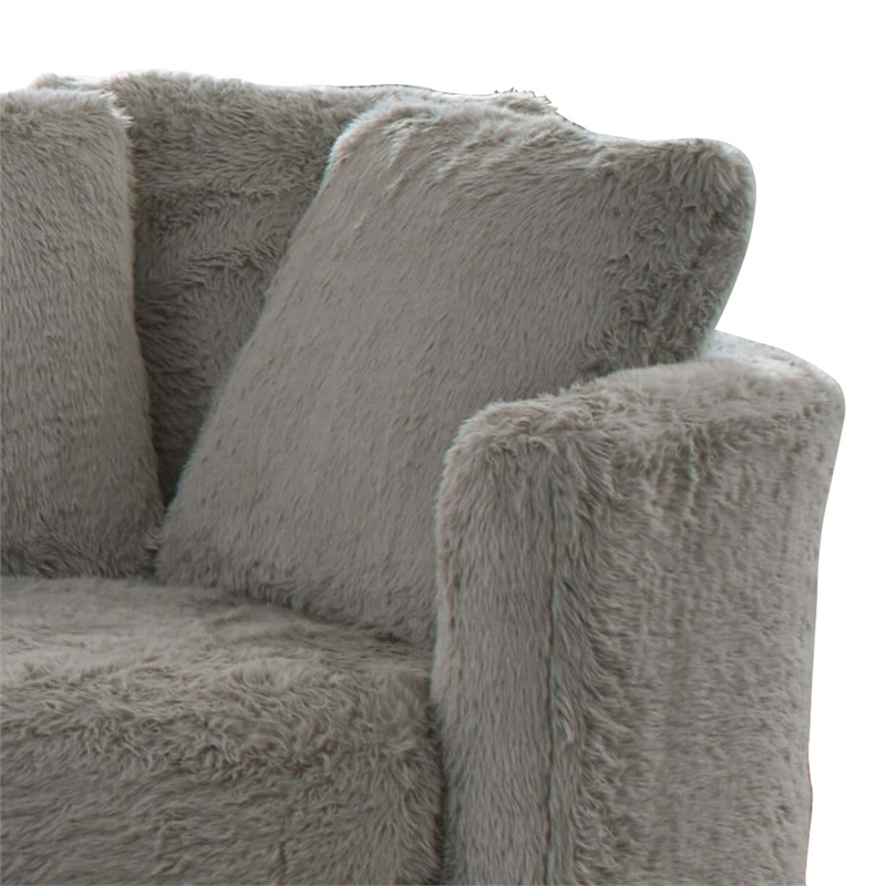 Benjara Rane Swivel Accent Chair- Gray Chenille- Barrel Shape- Solid Wood