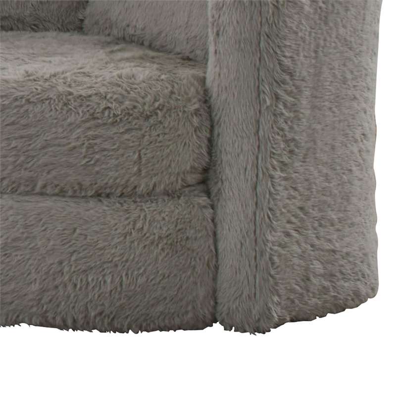 Benjara Rane Swivel Accent Chair- Gray Chenille- Barrel Shape- Solid Wood