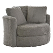 Benjara Rane Swivel Accent Chair- Gray Chenille- Barrel Shape- Solid Wood