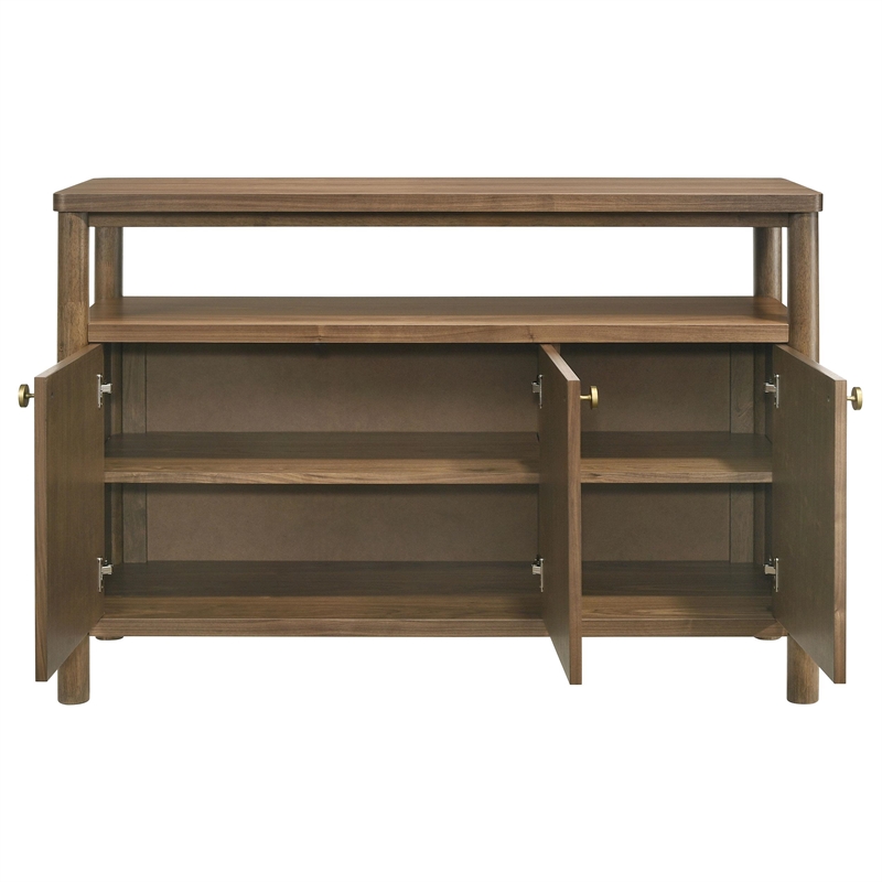 Benjara Billie Sideboard Buffet Cabinet- 3 Doors 1 Shelf- Brown Wood- 52 Inch