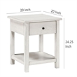 Benjara Ayne Side End Table- 1 Drawer- Distressed White Wood- Square 20 Inch