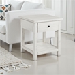 Benjara Ayne Side End Table- 1 Drawer- Distressed White Wood- Square 20 Inch