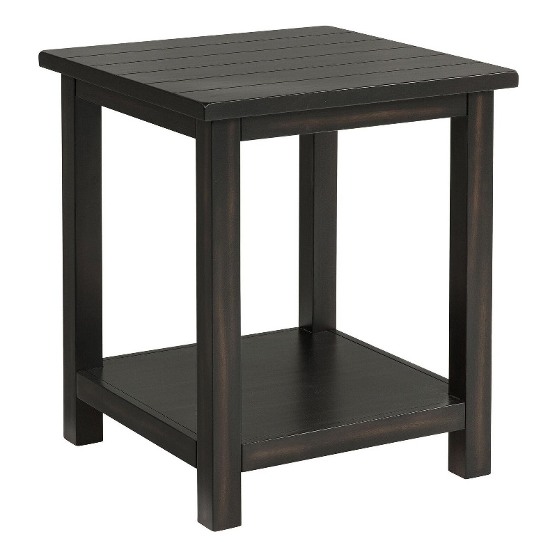 Benjara Ayne Side End Table- 1 Bottom Shelf- Black Wood Frame- Square 20 Inch