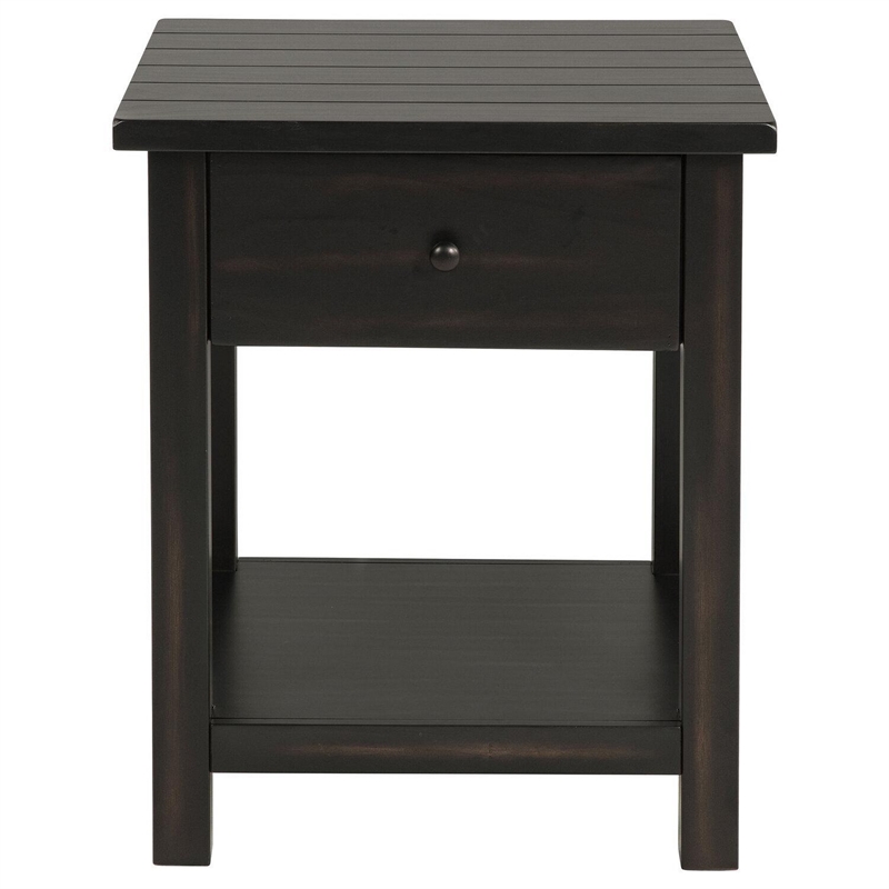 Benjara Ayne Side End Table- 1 Shelf- 1 Drawer- Black Wood- Square 20 Inch