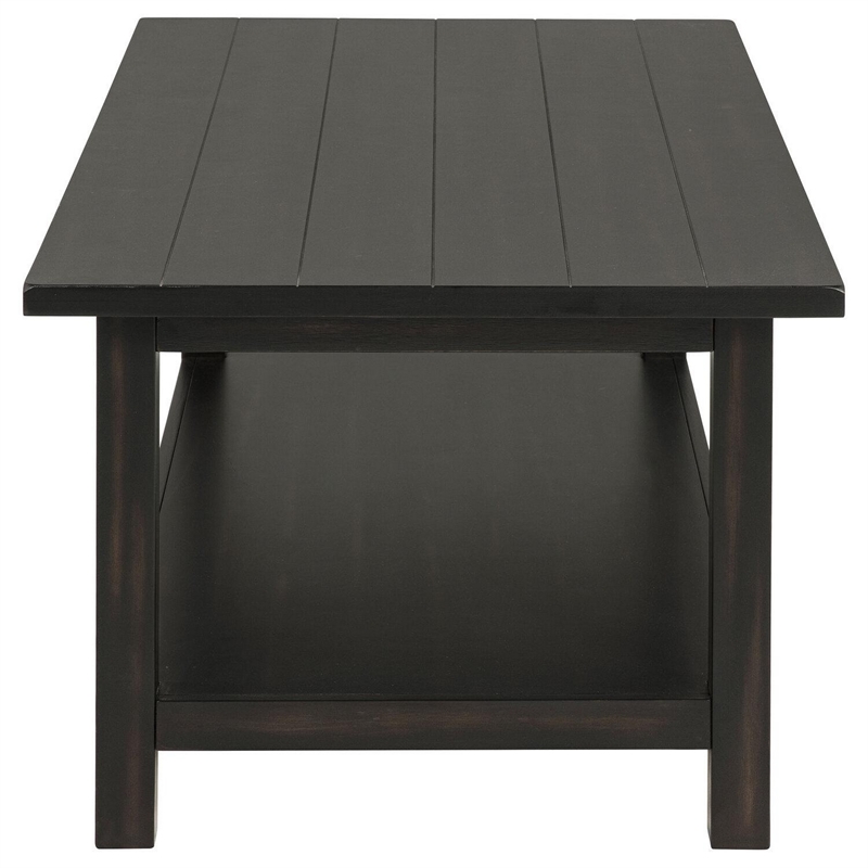 Benjara Ayne Coffee Table- 1 Bottom Shelf- Classic Black Wood Frame- 47 Inch