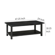 Benjara Ayne Coffee Table- 1 Bottom Shelf- Classic Black Wood Frame- 47 Inch