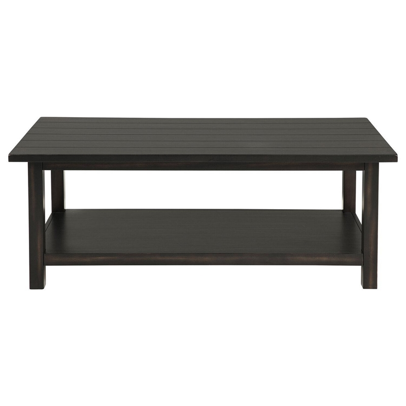 Benjara Ayne Coffee Table- 1 Bottom Shelf- Classic Black Wood Frame- 47 Inch