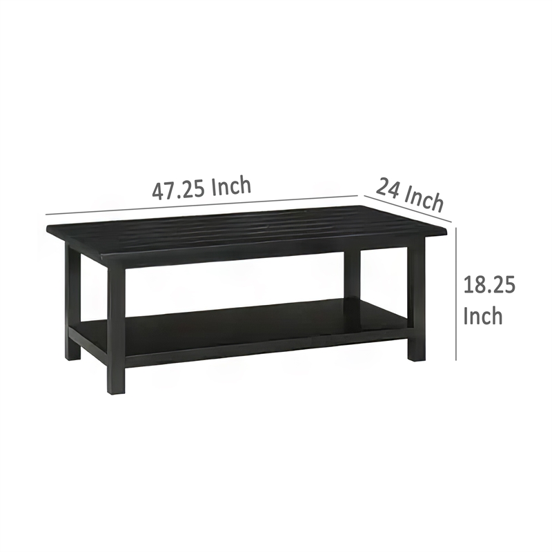 Benjara Ayne Coffee Table- 1 Bottom Shelf- Classic Black Wood Frame- 47 Inch