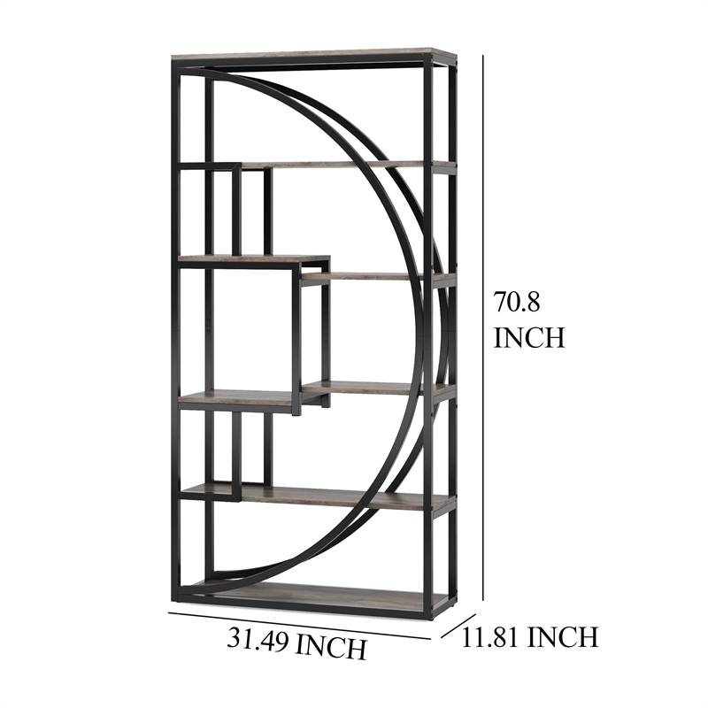 Benjara Modern Bookcase- 5 Tier Geometric Display Shelves- 71