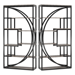 Benjara Modern Bookcase- 5 Tier Geometric Display Shelves- 71&quot Black Metal