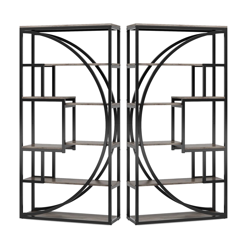 Benjara Modern Bookcase- 5 Tier Geometric Display Shelves- 71