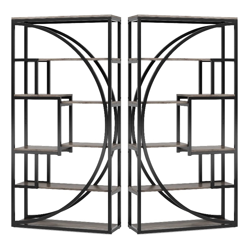 Benjara Modern Bookcase- 5 Tier Geometric Display Shelves- 71