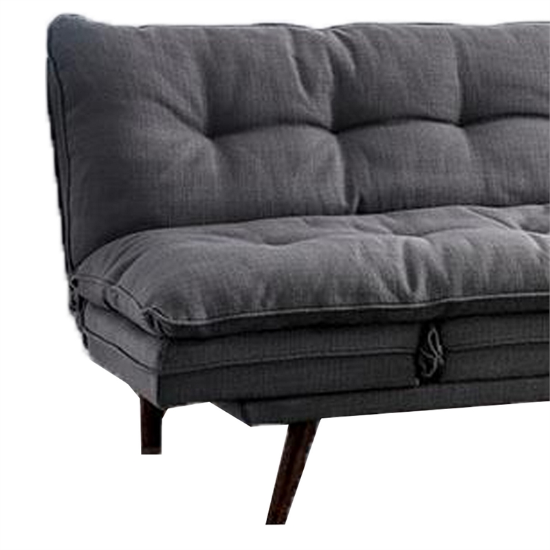 Benjara Futon Sofa- Gray Fabric Upholstered- Button Tufting- Solid Wood Frame