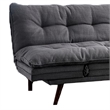 Benjara Futon Sofa- Gray Fabric Upholstered- Button Tufting- Solid Wood Frame