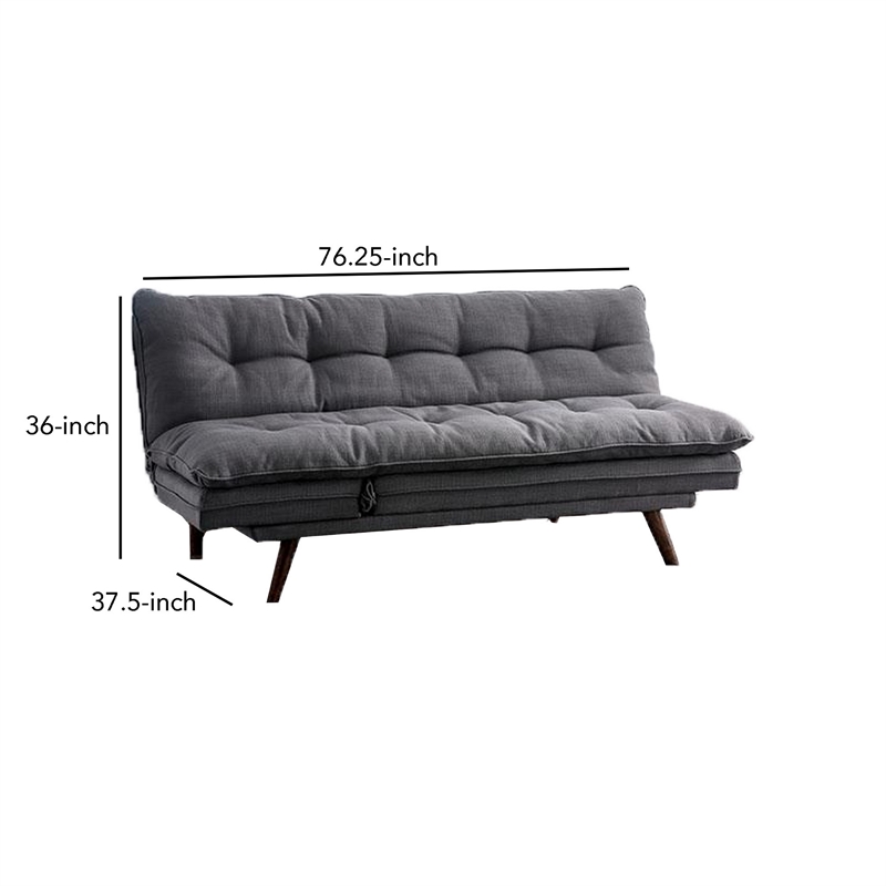 Benjara Futon Sofa- Gray Fabric Upholstered- Button Tufting- Solid Wood Frame