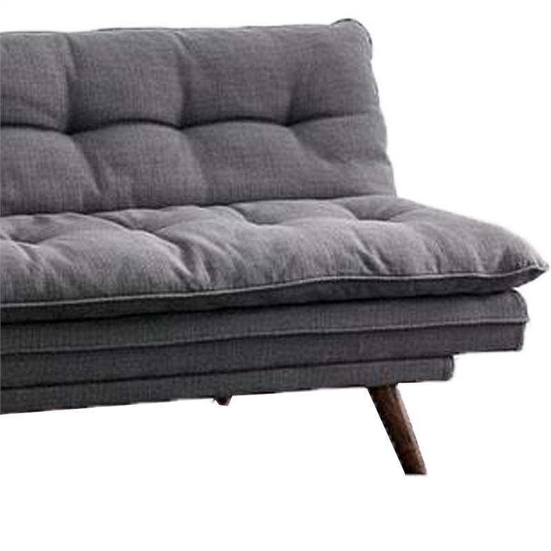 Benjara Futon Sofa- Gray Fabric Upholstered- Button Tufting- Solid Wood Frame