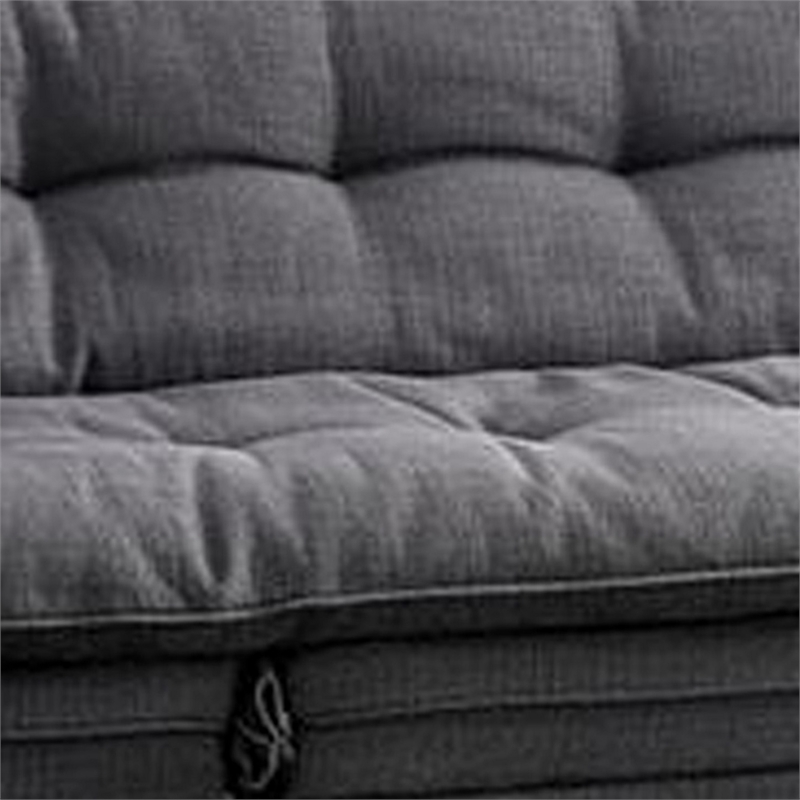 Benjara Futon Sofa- Gray Fabric Upholstered- Button Tufting- Solid Wood Frame