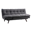 Benjara Futon Sofa- Gray Fabric Upholstered- Button Tufting- Solid Wood Frame