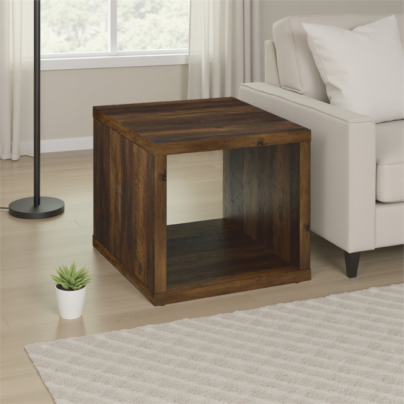 Benjara Rizz Side End Table- Square Cube Design Open Shelf- 23