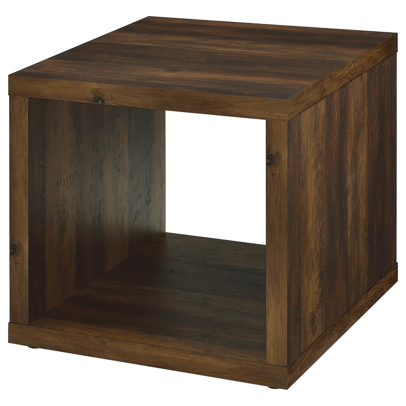 Benjara Rizz Side End Table- Square Cube Design Open Shelf- 23