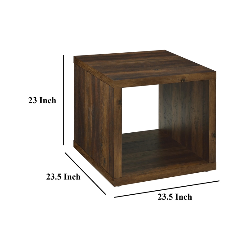 Benjara Rizz Side End Table- Square Cube Design Open Shelf- 23