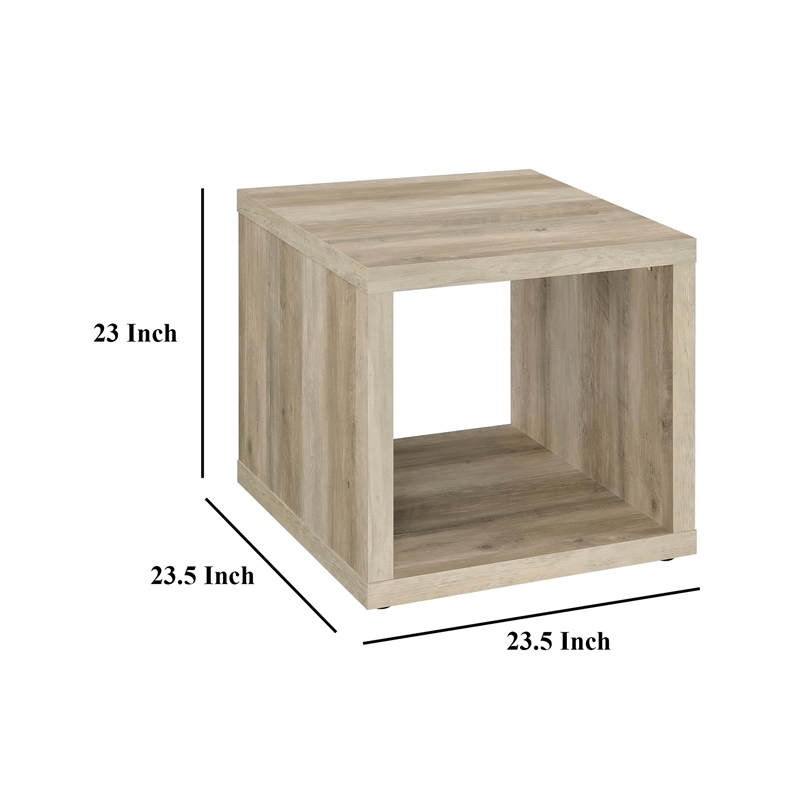 Benjara Rizz Side End Table- Square Cube Design Shelf- 23